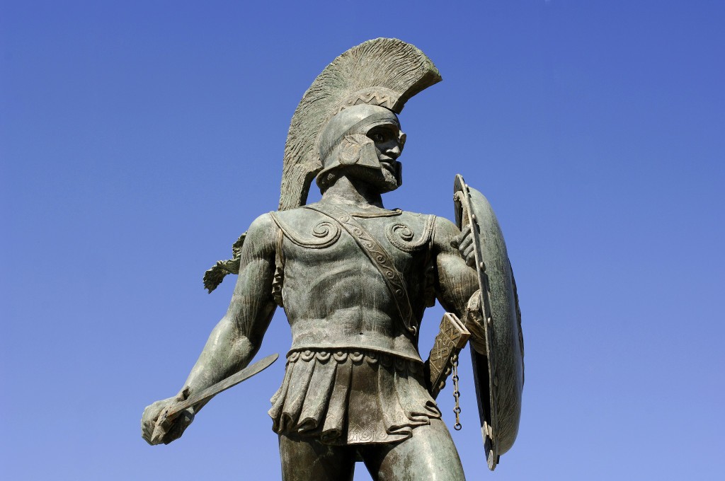 Grekland, Peloponnesos, Sparta, Leonidas staty